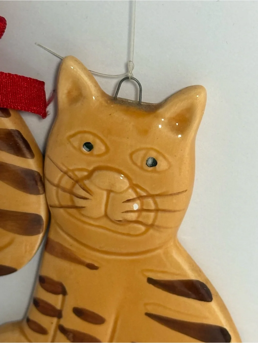 1980s Vintage Cat Family Hand-Painted Ceramic Wind Chime ft.4 Tabby Cats (flaw)
